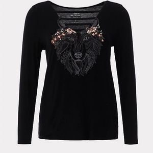 TORRID Floral/Wolf Sleeve Blouse
